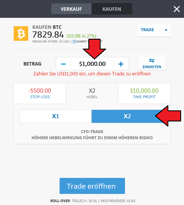 Bitcoin CFD bei eToro kaufen