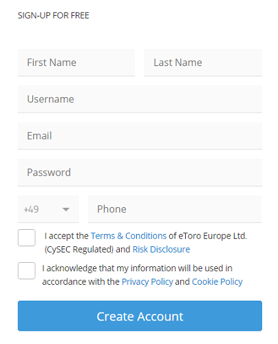 eToro sign up process