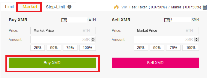 market order for Monero XMR