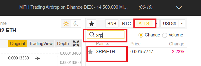 Buying Ripple on Binance Step 2