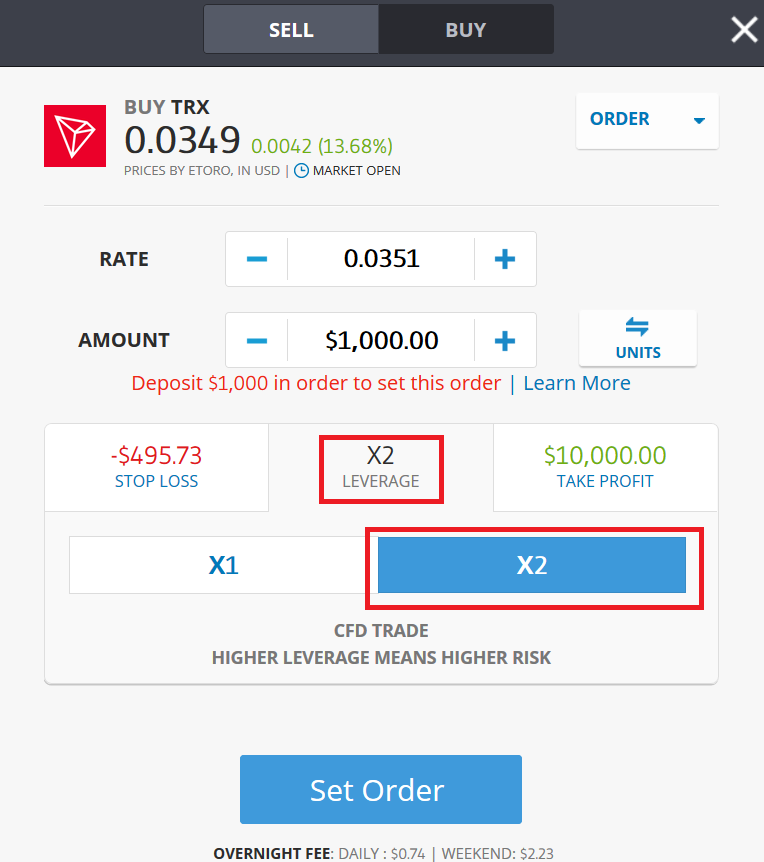 Buy TRON CFD on eToro Step 1