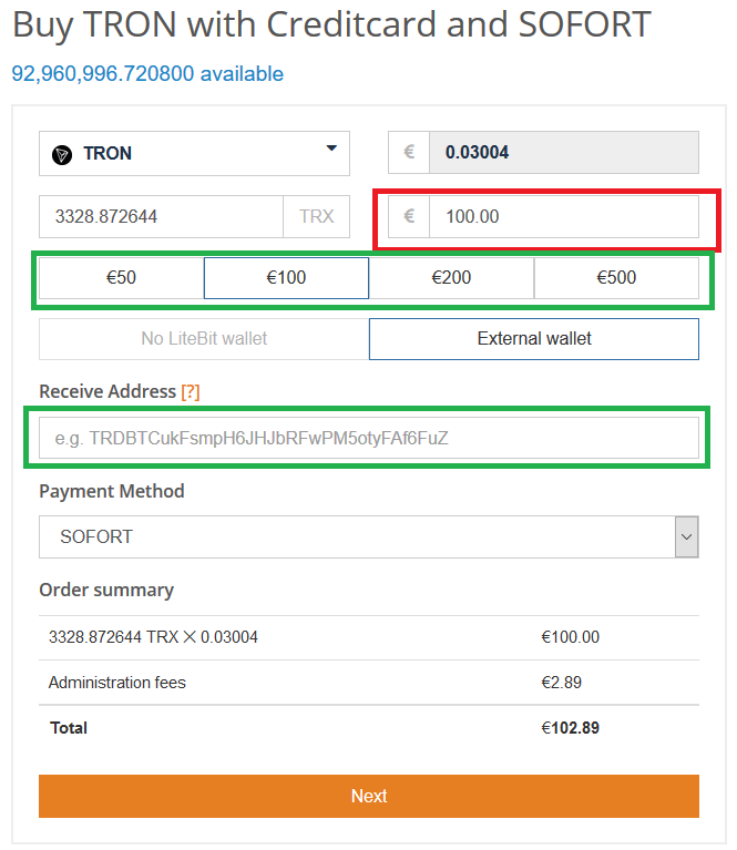 Buy TRX on Litebit