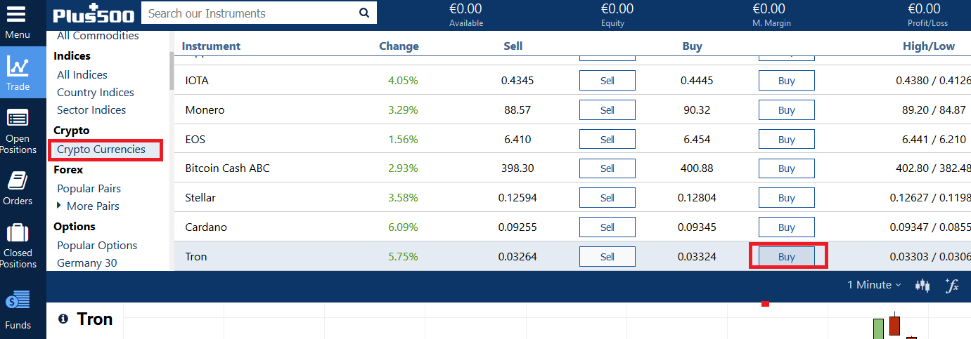 Buy Tron TRX on Plus500