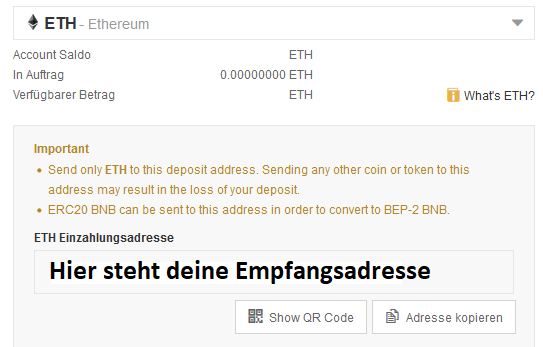 Monero Empfangsadresse Binance