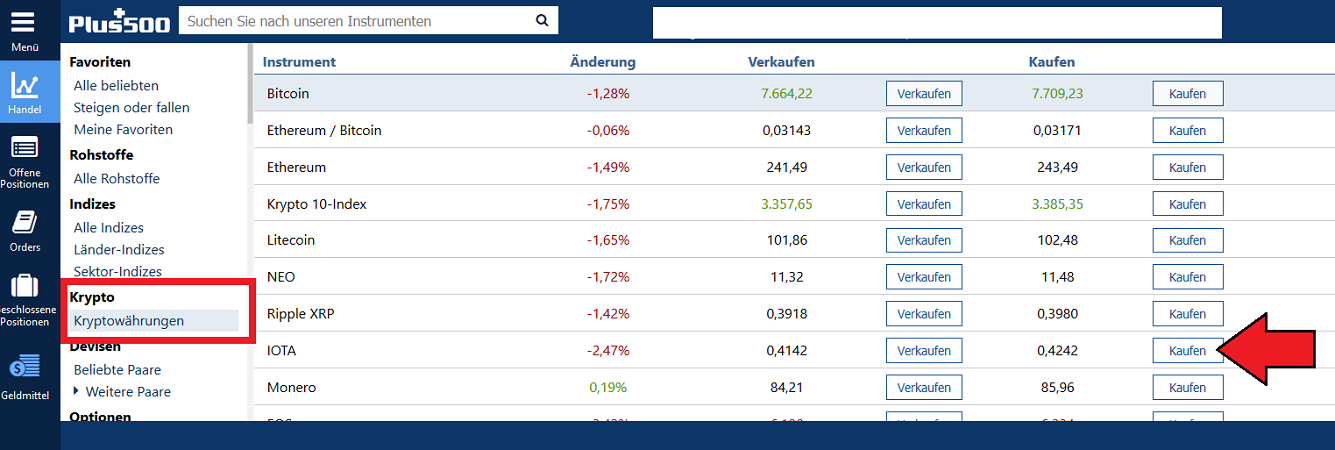 IOTA kaufen auf Plus500