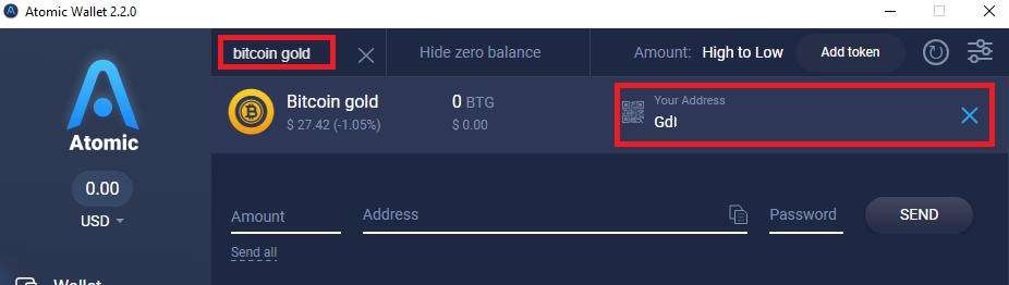Bitcoin Gold wallet receiving address