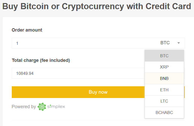 Buy Binance Coin by credit card on Binance Step 1