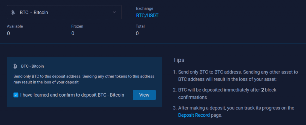 Buy Binance Coin on Bit Z Step 3