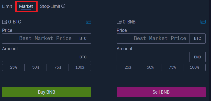 market order binance coin