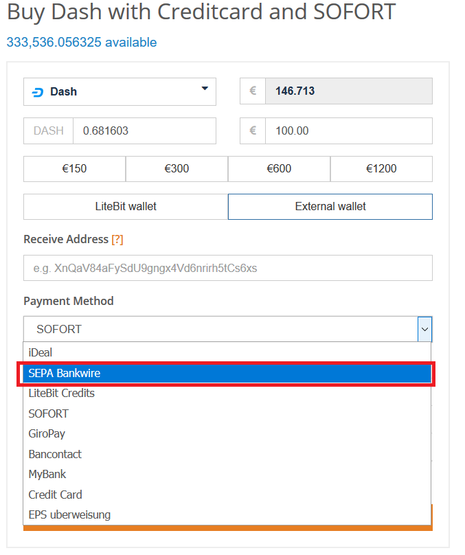 buy DASH on Litebit via SEPA bankwire