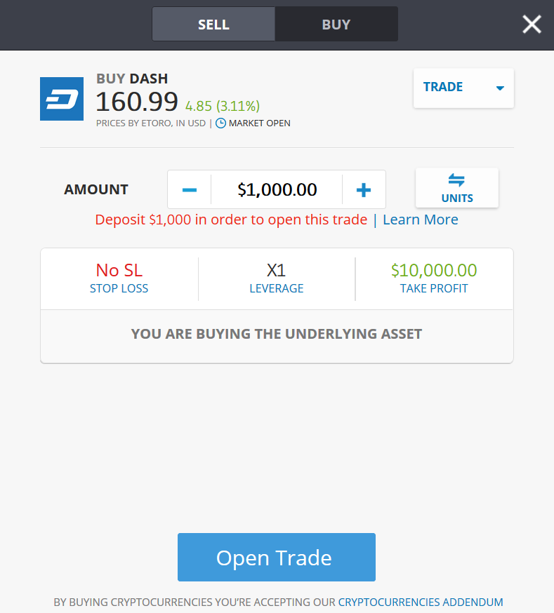 Buy DASH coins on eToro