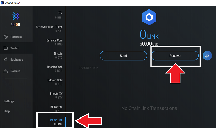 send receive exodus with wallet