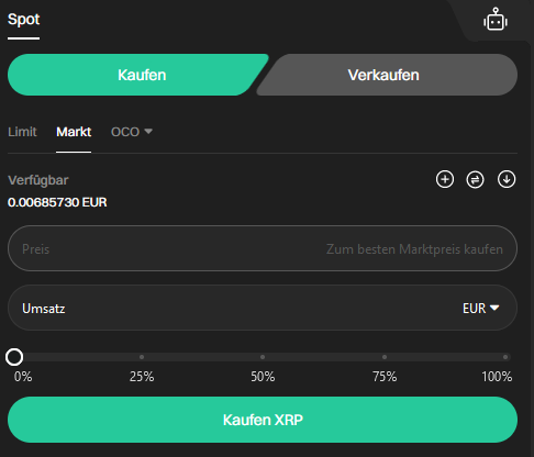 Dashboard that shows Bitget and the possibility to buy XRP with EUR