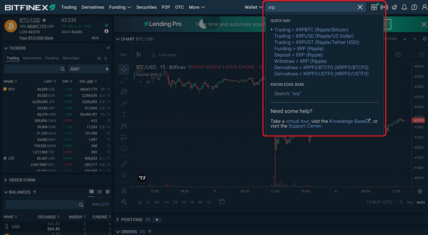 XRP Trading Dashboard on Bitfinex